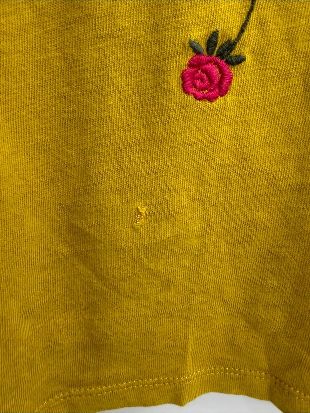 J. Crew Mustard Yellow Short Sleeve Tee with Pink Floral Embroidery